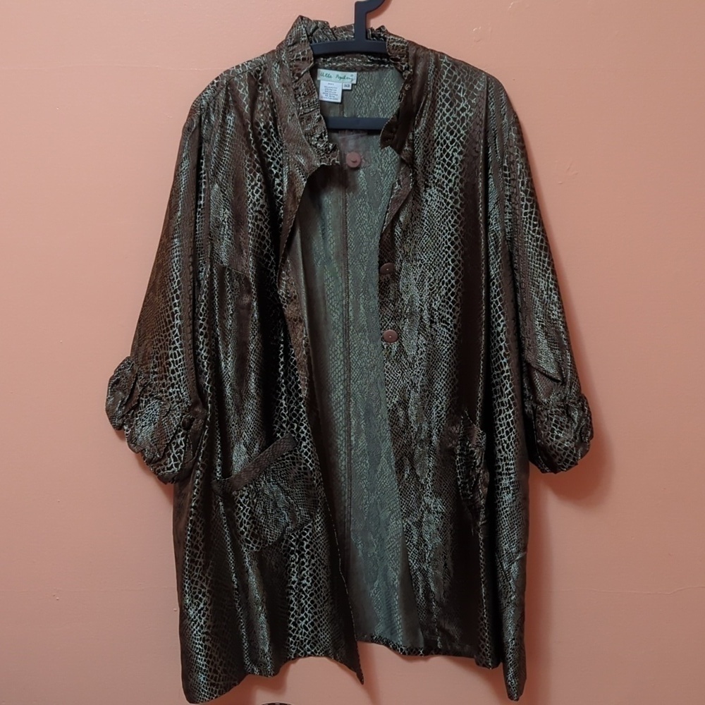 Ulla Popken elegant green brown snake print  A-line coat jacket 24/26